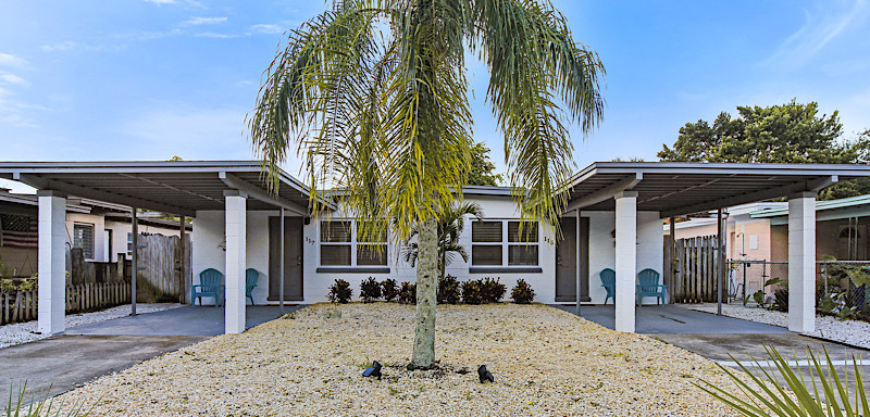 Exterior of the Canaveral Getaways duplex vacation rental near the beach